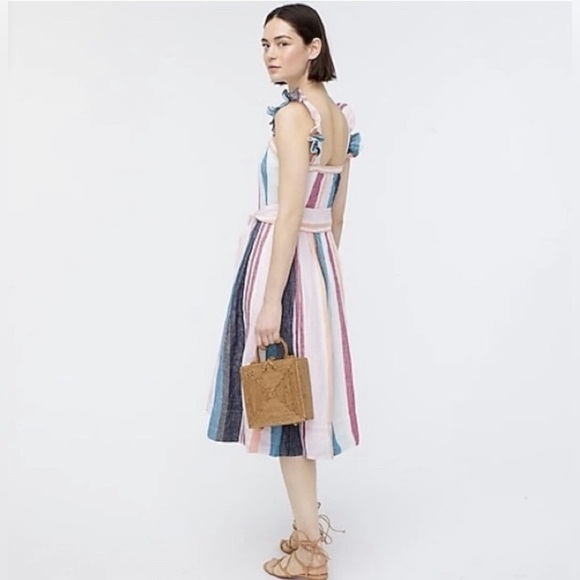 J CREW Linen Button-up midi dress in mixed stripe Multicolor Sleeveless Lined - Picture 6 of 15